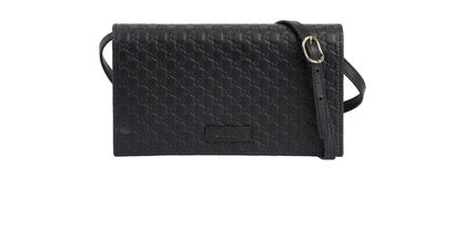 Microguccissima Wallet On Chain, &pound;390, Handbags, Black, Leather, Front view